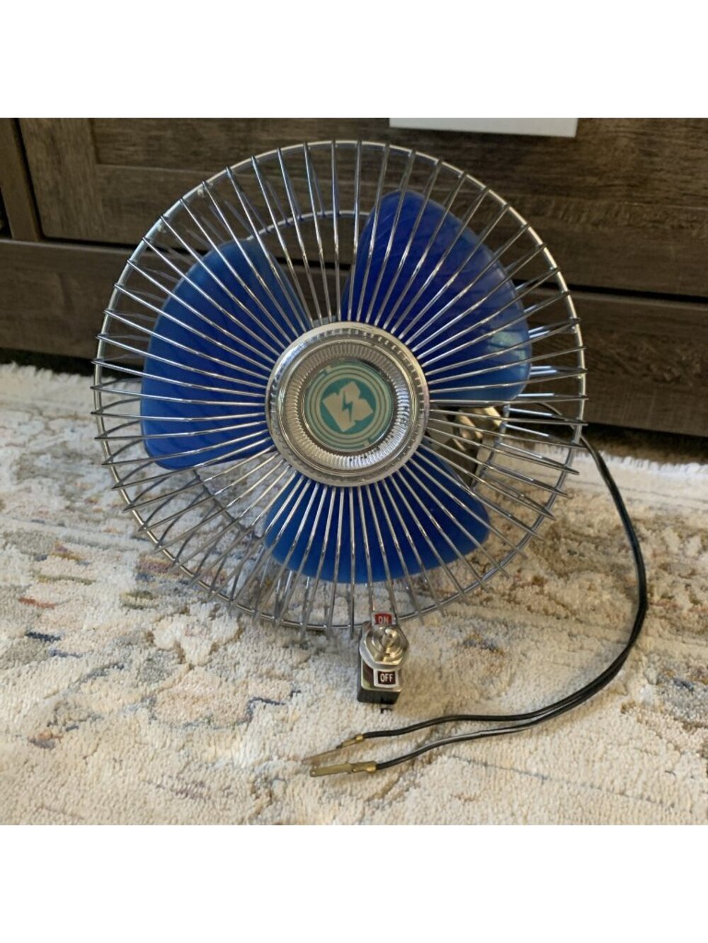 Vintage 12V Car Dashboard Fan 6" Blue Blades Chrome Classic Auto Truck Hot Rod